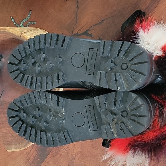 Rebecca Minkoff Jaylin Fox Fur-Trim Leather Lug Sole Combat Boot, Black 8 M - Picture 5 of 11